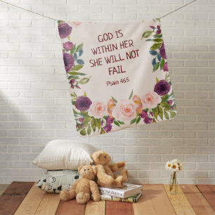 Blush Pink Floral Bible Verse God Within Her Baby Blanket