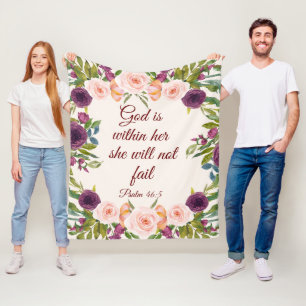 Blush Pink Floral Bible Verse God Within Her Fleece Blanket