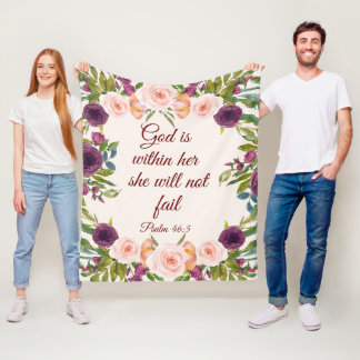 Blush Pink Floral Bible Verse God Within Her Fleece Blanket