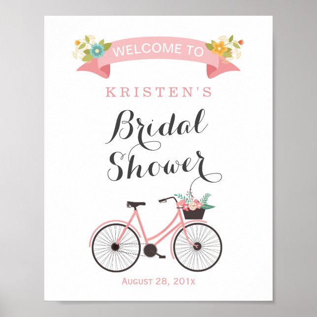 Blush Pink Floral Bicycle Bridal Shower Sign (Front)