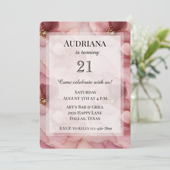 Blush Pink Floral Birthday Invitation (Standing Front)
