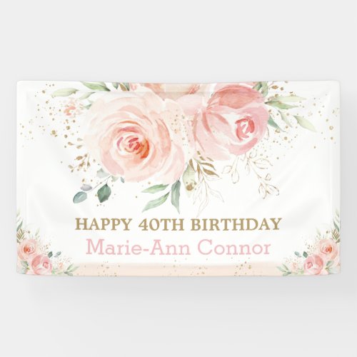 Blush Pink Floral Birthday Party Backdrop Welcome Banner