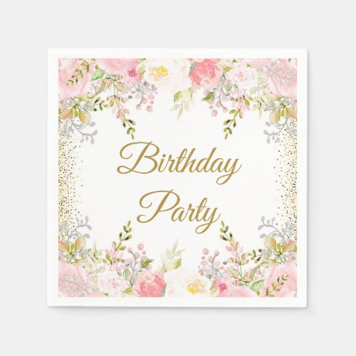 Blush Pink Floral Birthday Party Napkins