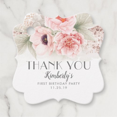 Blush Pink Floral Birthday Party Thank You Favor Tags