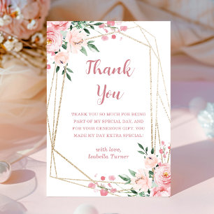 Blush Pink Floral Birthday Thank You Card