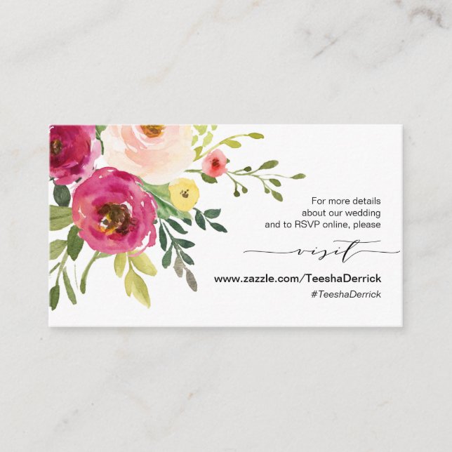 Blush Pink Floral, Black font, Our Wedding Details Enclosure Card (Front)