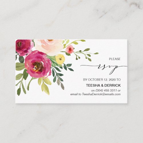 Blush Pink Floral Black font Our Wedding RSVP Enclosure Card