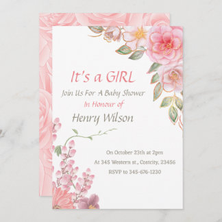 Blush Pink Floral Bloom Baby Shower Girl Invitation