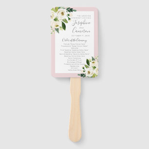 Blush Pink Floral Blooms Wedding Ceremony Program Hand Fan