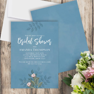 Blush Pink Floral Blue Bridal Shower Custom Invitation