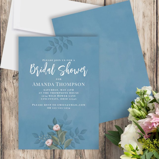 Blush Pink Floral Blue Bridal Shower Custom Invitation (Creator Uploaded)