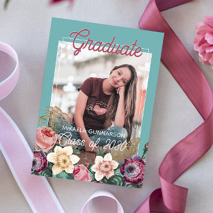 Blush Pink Floral Boho Graduation Announcement Postcard