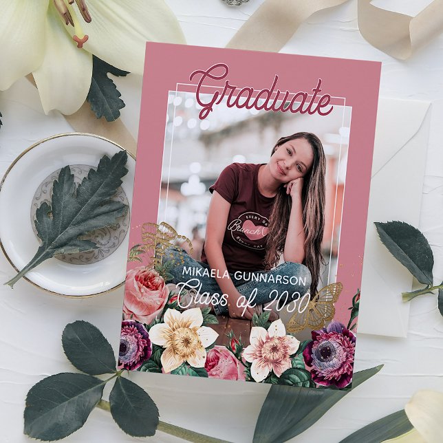 Blush Pink Floral Boho Graduation Announcement Postcard (Creator Uploaded)