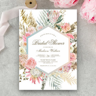Blush Pink Floral Boho Pampas Bridal Shower Invitation