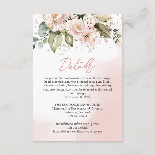 Blush Pink Floral Boho Wedding Details Card Chic