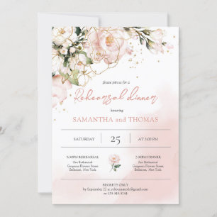 Blush Pink Floral Boho Wedding Rehearsal Dinner Invitation