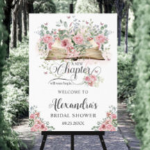 Blush Pink Floral Book New Chapter Bridal Shower