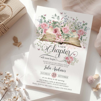 Blush Pink Floral Book New Chapter Bridal Shower Invitation