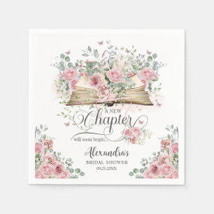 Blush Pink Floral Book New Chapter Bridal Shower Napkins