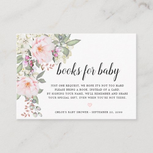 Blush Pink Floral Book Request Baby Shower Enclosure Card