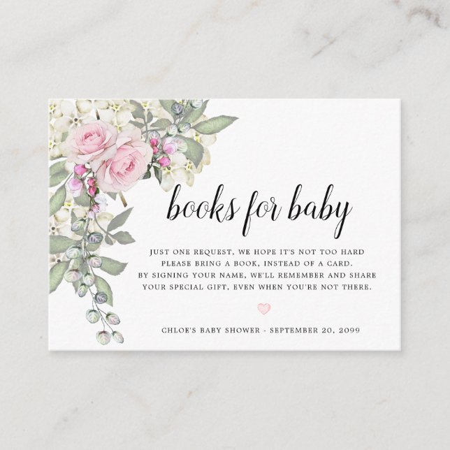 Blush Pink Floral Book Request Baby Shower Enclosure Card (Front)