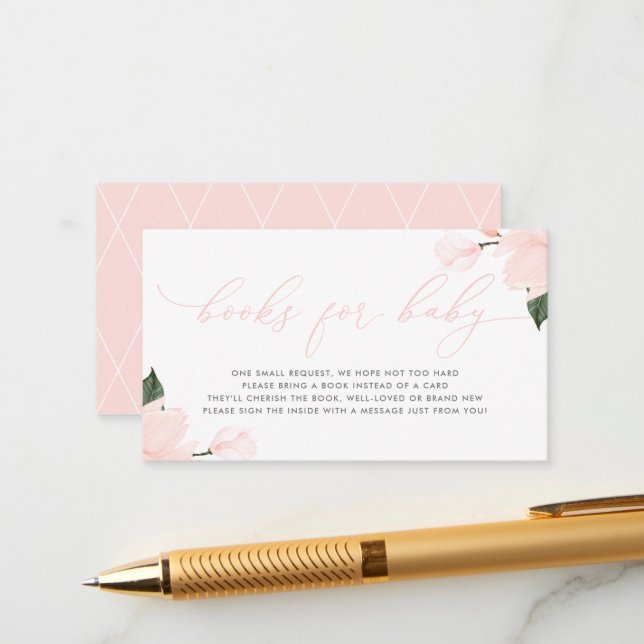 Blush Pink Floral Books For Baby Enclosure Card (Front/Back In Situ)