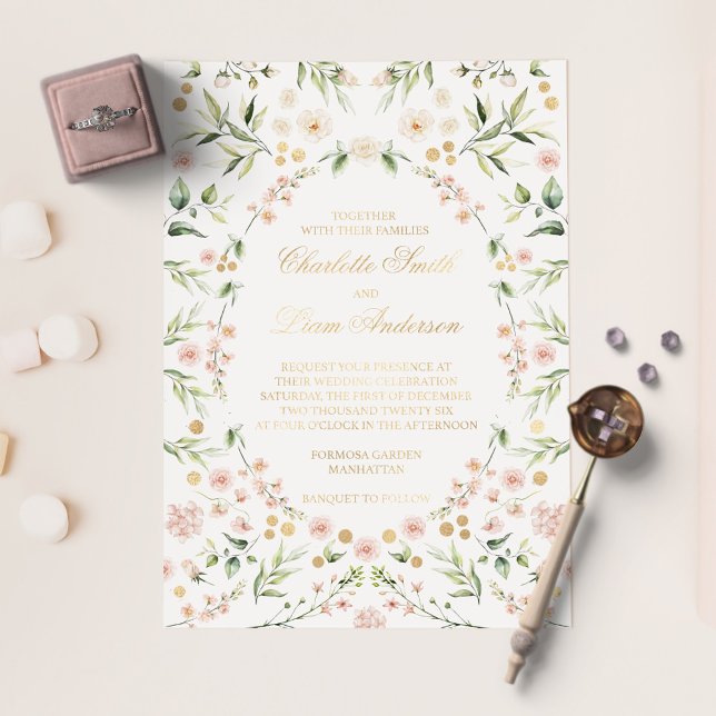 Blush Pink Floral Botanical Elegant Wedding Gold F Foil Invitation (Creator Uploaded)