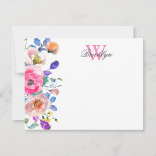 Blush Pink Floral Botanical Monogrammed Note Card