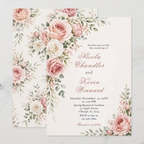Blush Pink Floral Botanical Wedding Invitation