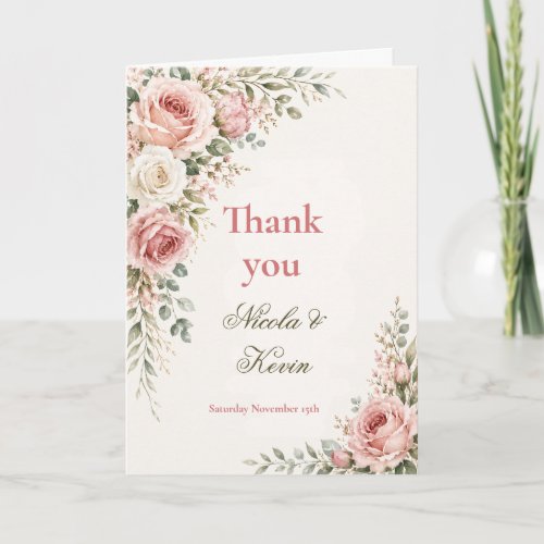 Blush Pink Floral Botanical Wedding Thank You Card