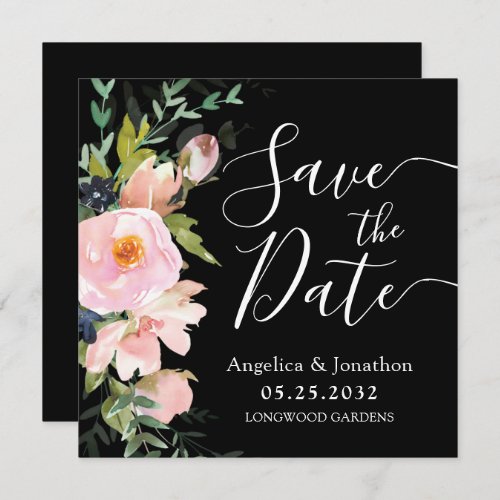 Blush Pink Floral Bouquet  Black Save the Date
