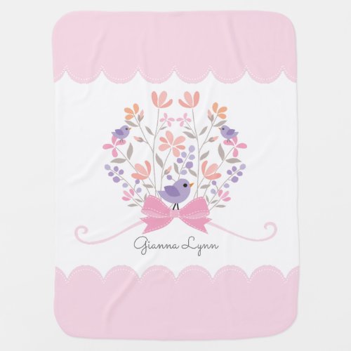 Blush Pink Floral Bouquet Monogrammed Baby Blanket