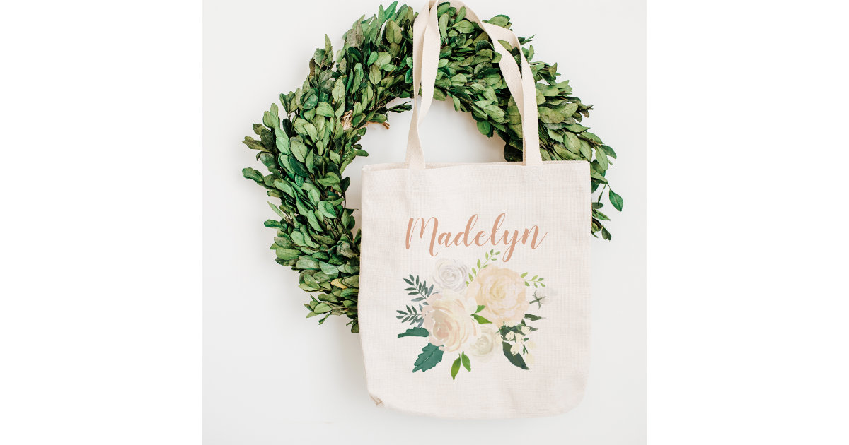 Event Blossom Personalized Spring Rose Design Tote Bag w/ Script Name