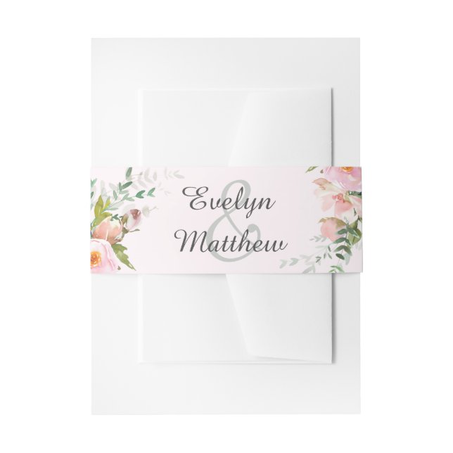 Blush Pink Floral Bouquet Wedding Invitation Belly Band (Front Example)