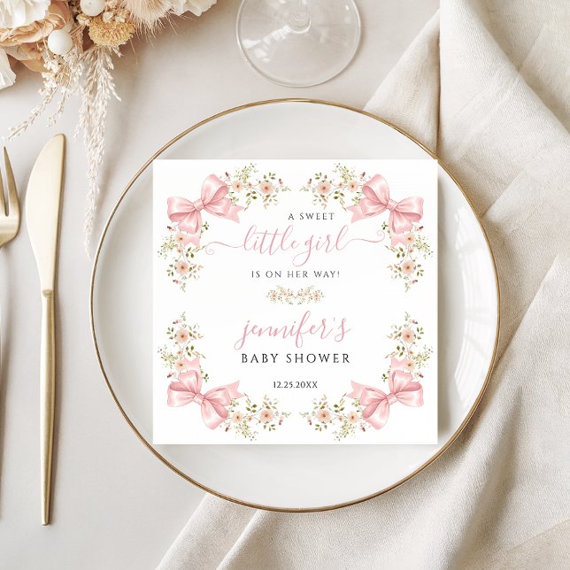 Blush Pink Floral Bow Baby Girl Shower Napkins (Creator Uploaded)