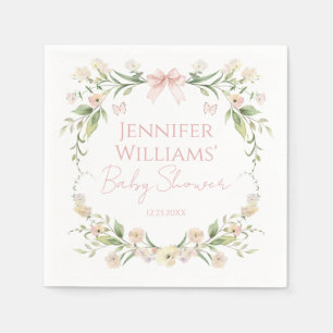 Blush Pink Floral Bow Baby Girl Shower Napkins