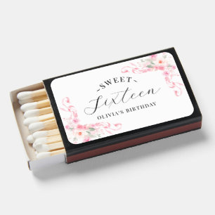 Blush Pink Floral Bow Sweet Sixteen Birthday Matchboxes