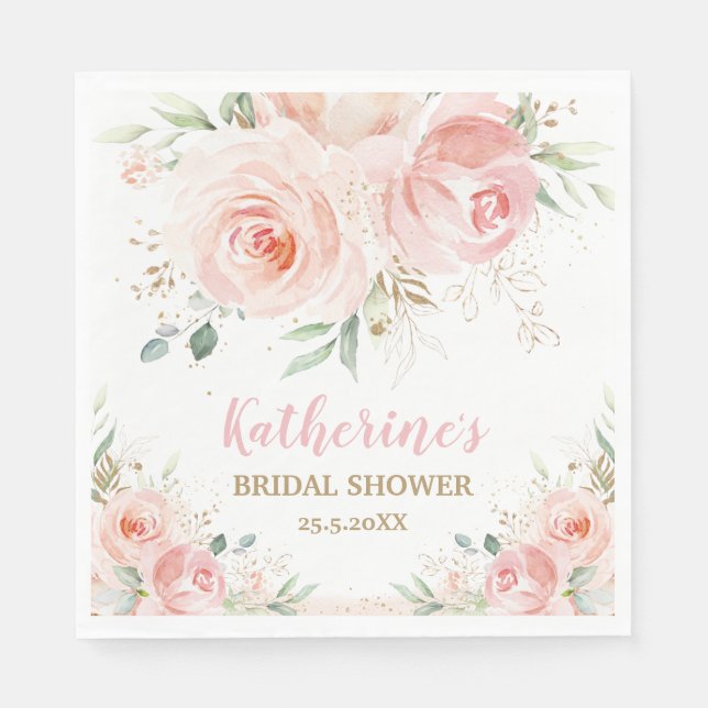 Blush Pink Floral Bridal Baby Shower Birthday Napkins (Front)