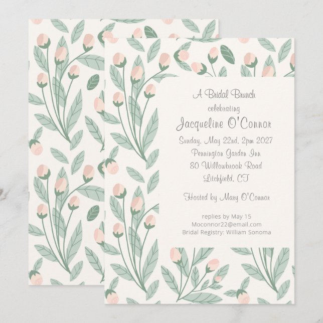 Blush Pink Floral Bridal Brunch Invitation (Front/Back)