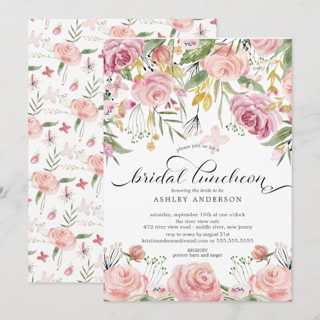Blush Pink Floral Bridal Luncheon Invitation (Front/Back)