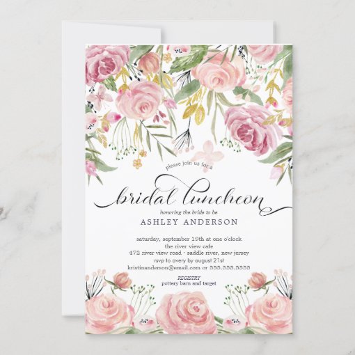 Blush Pink Floral Bridal Luncheon Invitation Zazzle