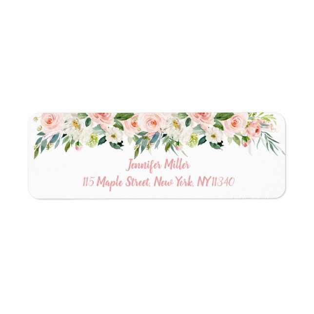 Blush Pink Floral Bridal Shower Address Label (Front)