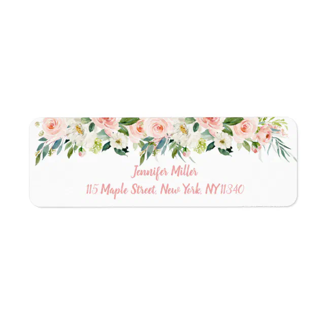 Blush Pink Floral Bridal Shower Address Label | Zazzle