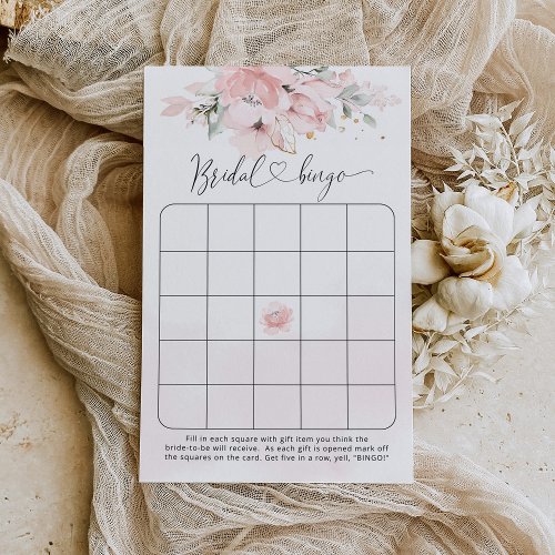 Blush pink floral bridal shower bingo game