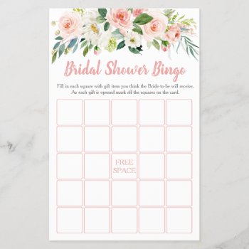 Blush Pink Floral Bridal Shower Bingo Game by LittlePrintsParties at Zazzle