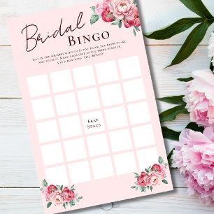 Blush Pink Floral Bridal Shower Bingo Game Card