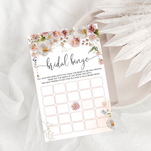 Blush Pink Floral Bridal Shower Bingo Game Card