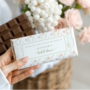 Blush Pink Floral Bridal Shower Chocolate Hershey Bar Favors