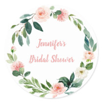 Blush Pink Floral Bridal Shower Classic Round Sticker
