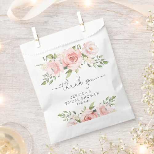 Blush pink floral bridal shower favor bag